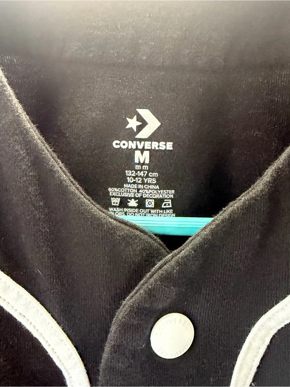 Converse Black & White Button-Down Kids Baseball Shirt Size Kids Medium